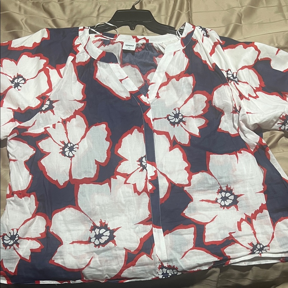 Floral Women's Top - Red white and blue